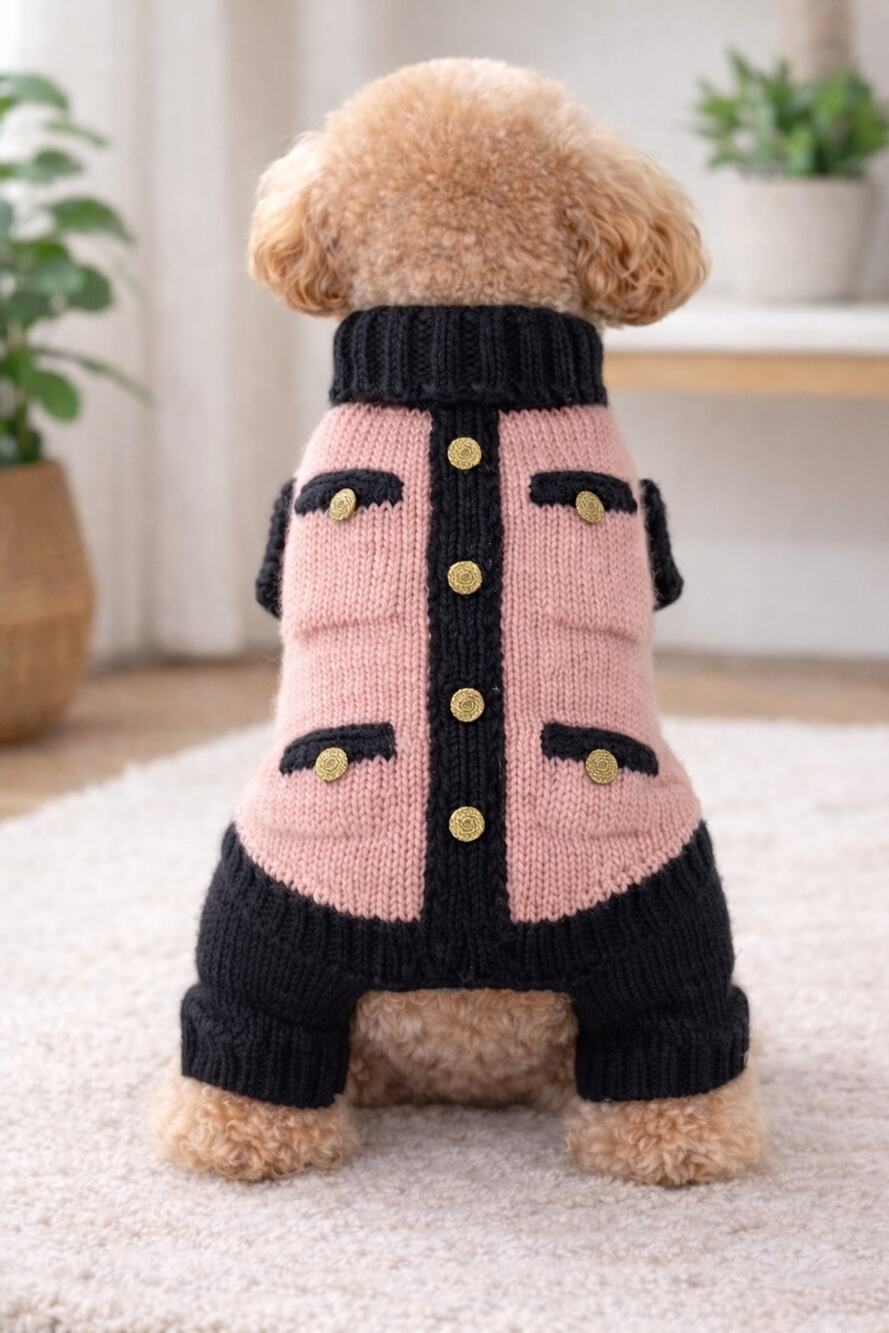 Sweet Valentine Pink Black Knit Dog Sweater Jacket Size 14 Button Front